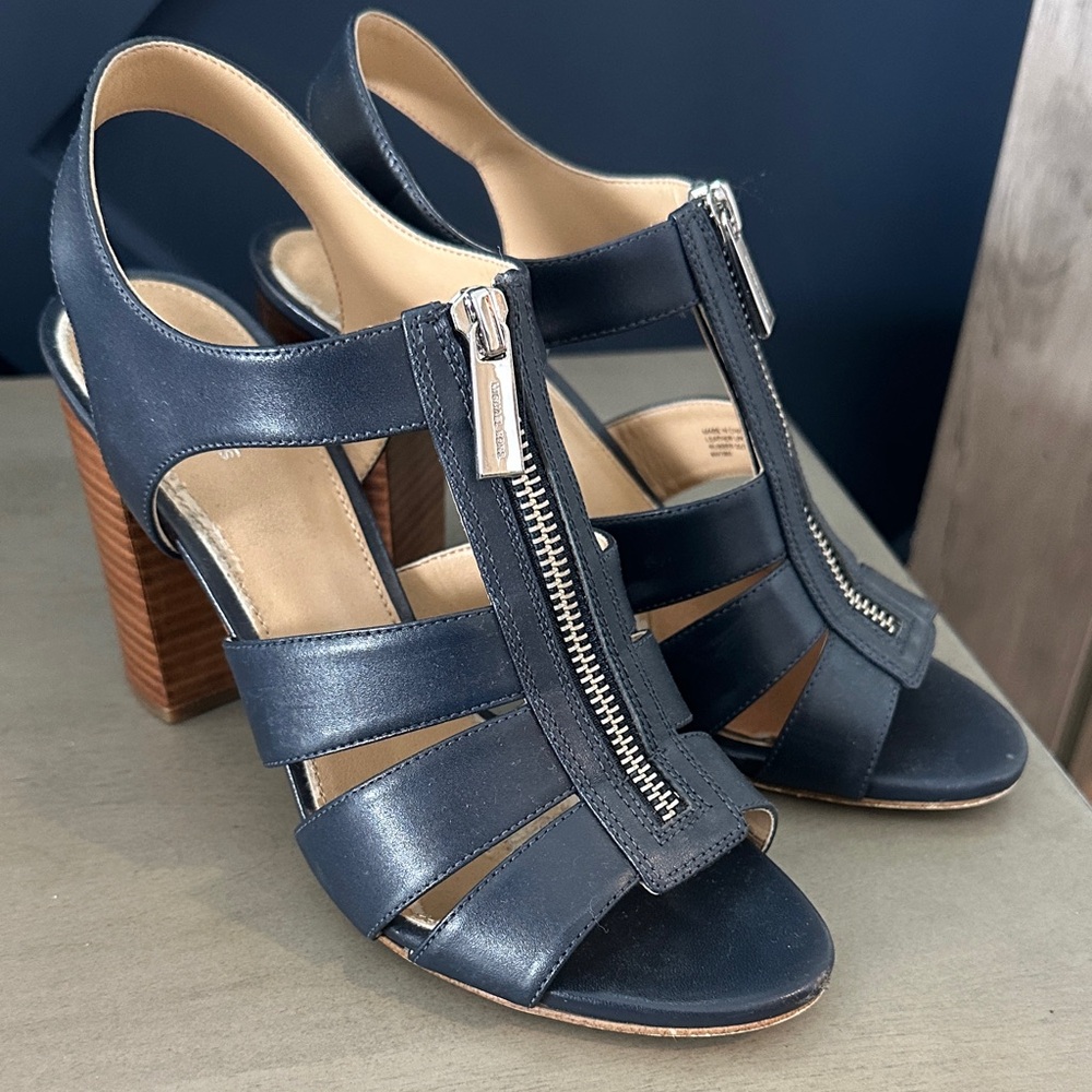 Michael Kors Navy Strappy Heels with Zipper